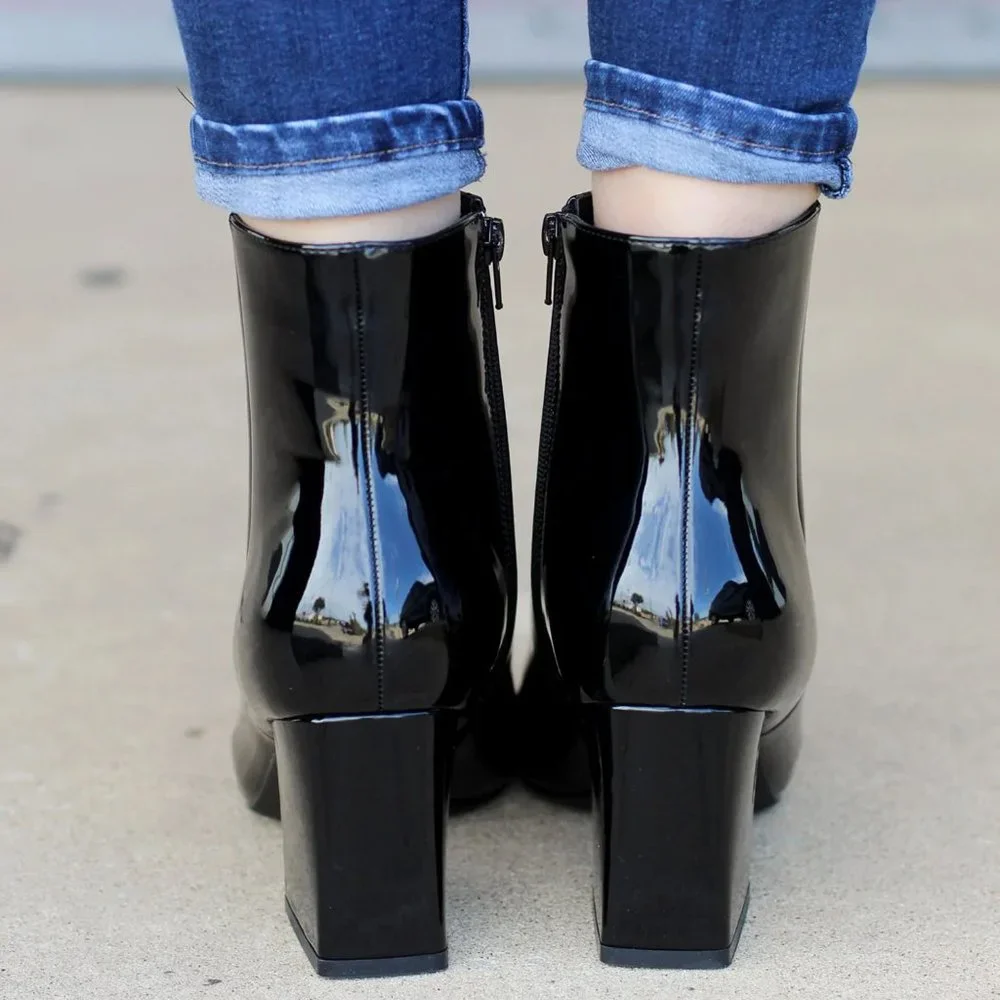BAMBOO Black Patent Ankle Boots - Picture 3 of 3